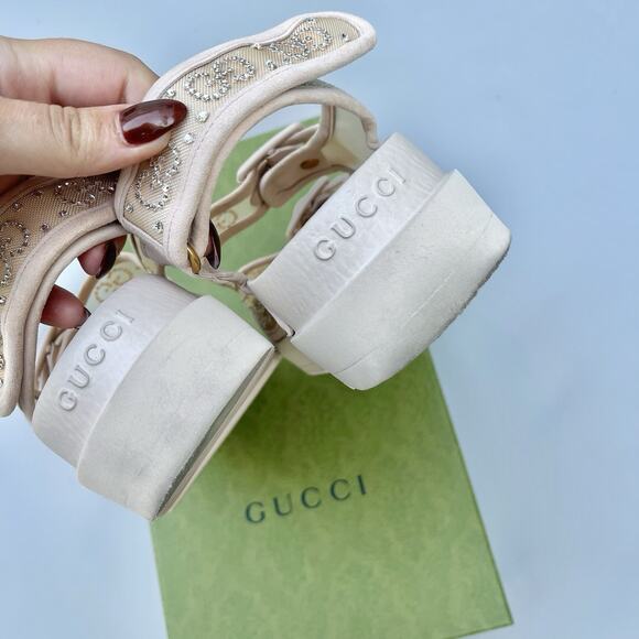 Gucci Nude Crystal Mesh Double Strap Sandals Size 38 EU - Picture 6 of 14